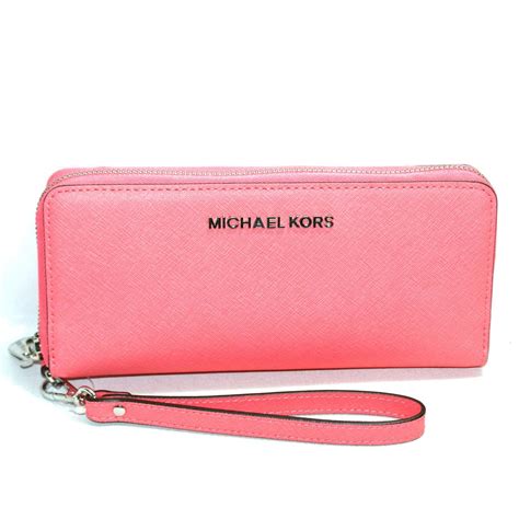 Michael Kors Jet Set Travel Wrist Clutch Leather Coral Reef Card 